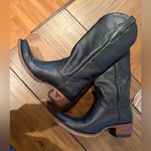 Classic Black Leather Heeled Knee Boots